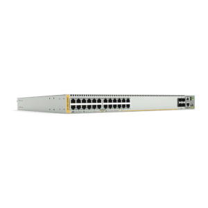 Switch PoE+ Stackeable Capa 3, 24 puertos 10/100/1000 Mbps + 4 puertos SFP+ 10 G y dos bahías hotswap PSU, Versión Federal