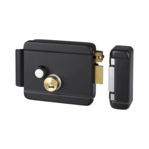 Cerradura Eléctrica con Botón de Salida / Incluye Llave / Exterior / Derecha / Color Negro