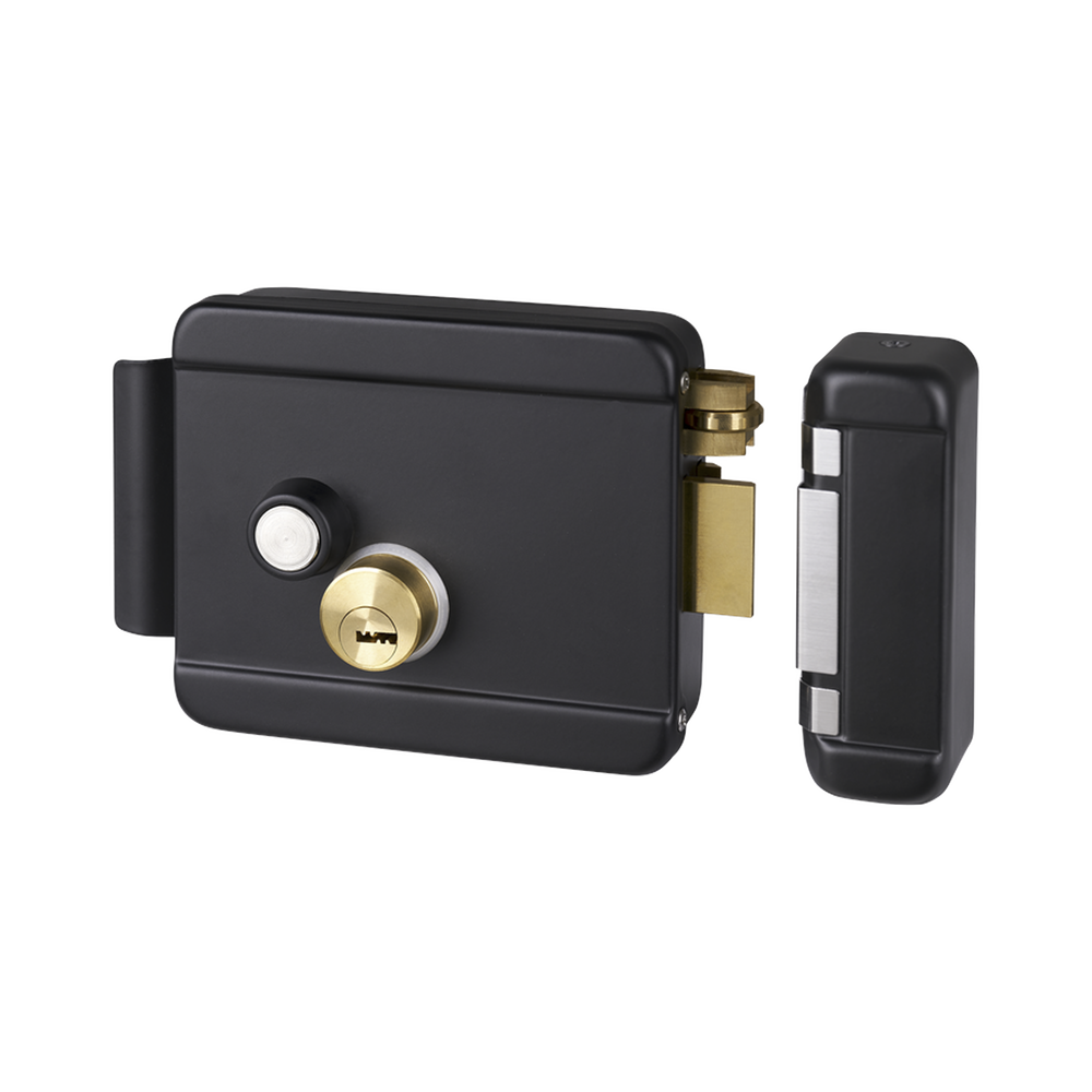 Cerradura Eléctrica con Botón de Salida / Incluye Llave / Exterior / Derecha / Color Negro