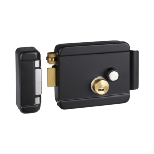 Cerradura Eléctrica con Botón de Salida / Incluye Llave / Exterior / Izquierda / Color Negro