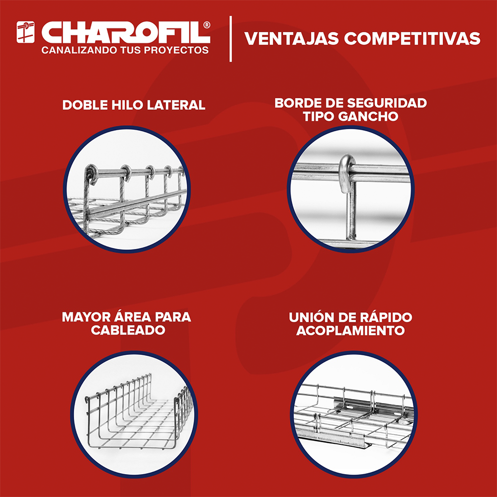 Charola Bimetálica Tipo Malla 54/300 mm, Ideal Para Utilizarse al Exterior o Zonas Húmedas, Hasta 258 Cables Cat6, Tramo de 3 Metros - Imagen 2
