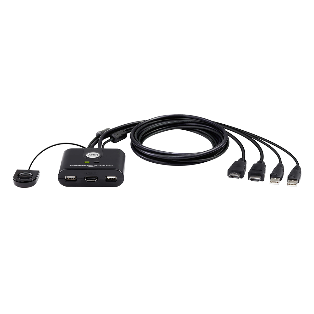 Switch KVM | USB FHD HDMI | de 2 puertos en formato cable | 1920x1080 @ 60Hz (FHD) | HDCP 1.4 | Conecta y controla 2 equipos con un solo monitor, teclado y mouse