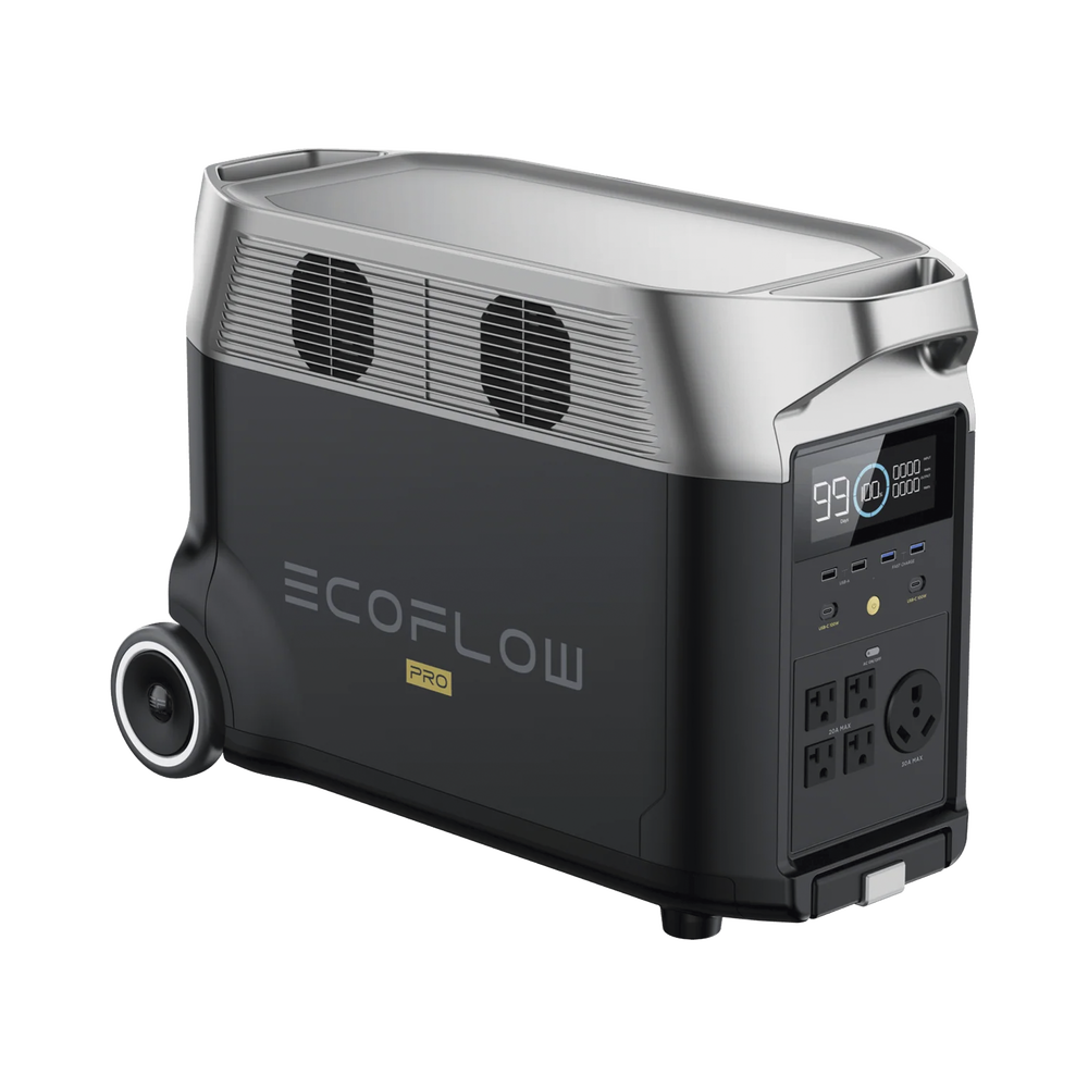 Estación de Energía Portátil DELTA PRO 3600Wh Litio LFP / 5 AC 3600W (7200W Pico) / 2 USB-C 200W / Capacidad para Aumentar Respaldo / Cargador de Coche 10A a 12.6V / Conectividad WiFi y Bluetooth (App) / Carga Solar 1600W Max.