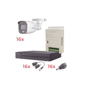 Kit TurboHD 1080p Lite / DVR 16 Canales / 16 Cámaras Bala Exterior ( 2.8mm) con ColorVu + Micrófono Integado / Transceptores / Conectores / Fuente de Poder Profesional