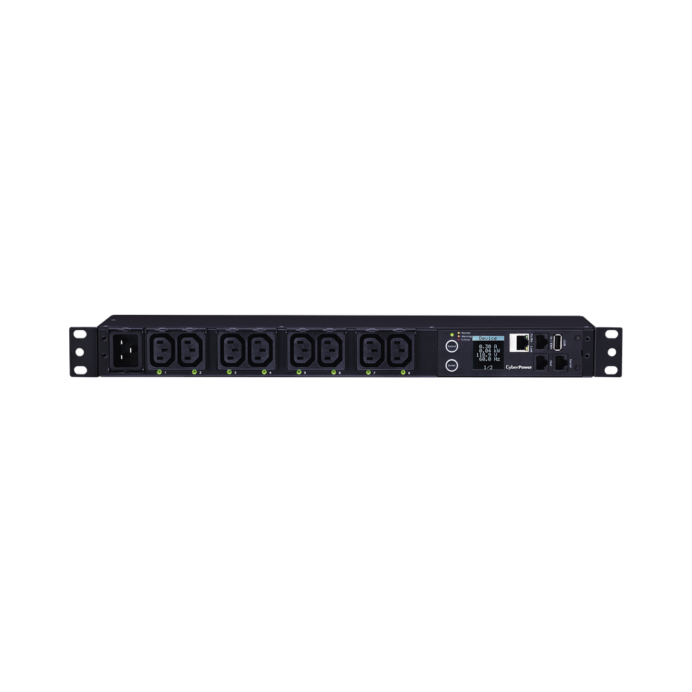 PDU Switchable y Monitoreable por Toma, para Distribución de Energía, Entrada 200-240 Vca NEMA L6-20P, Con 8 Salidas C13, Horizontal 19in, 2UR