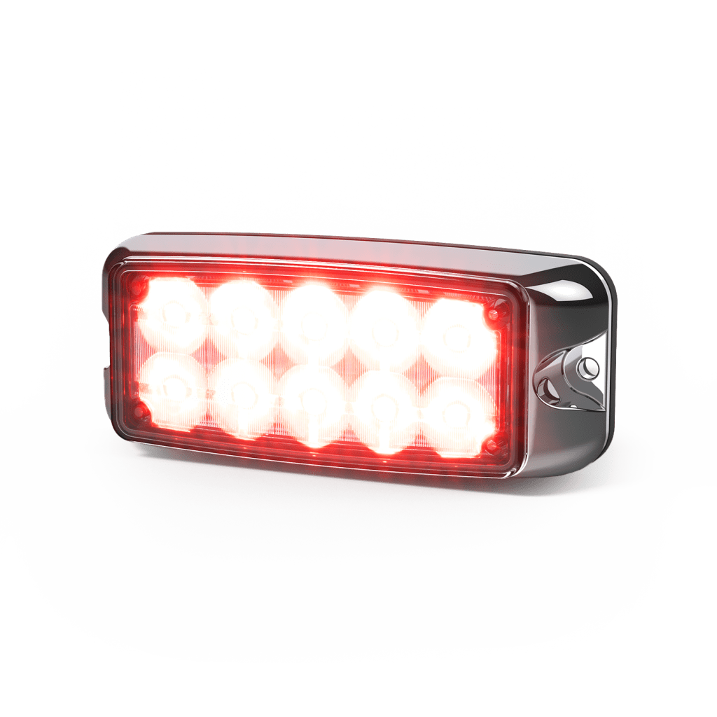 Luz De Advertencia De 5x2" 10 Led, Rojo/Claro, Bisel Cromado, Lente Transparente - Imagen 2