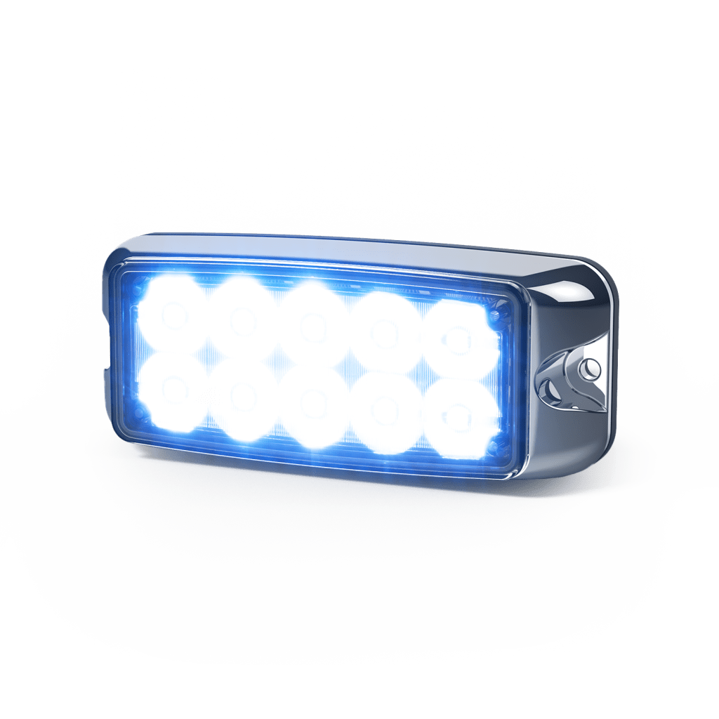 Luz de Advertencia de 5X2" 10 LED, Rojo/Azul, Bisel Cromado, Lente Transparente - Imagen 3