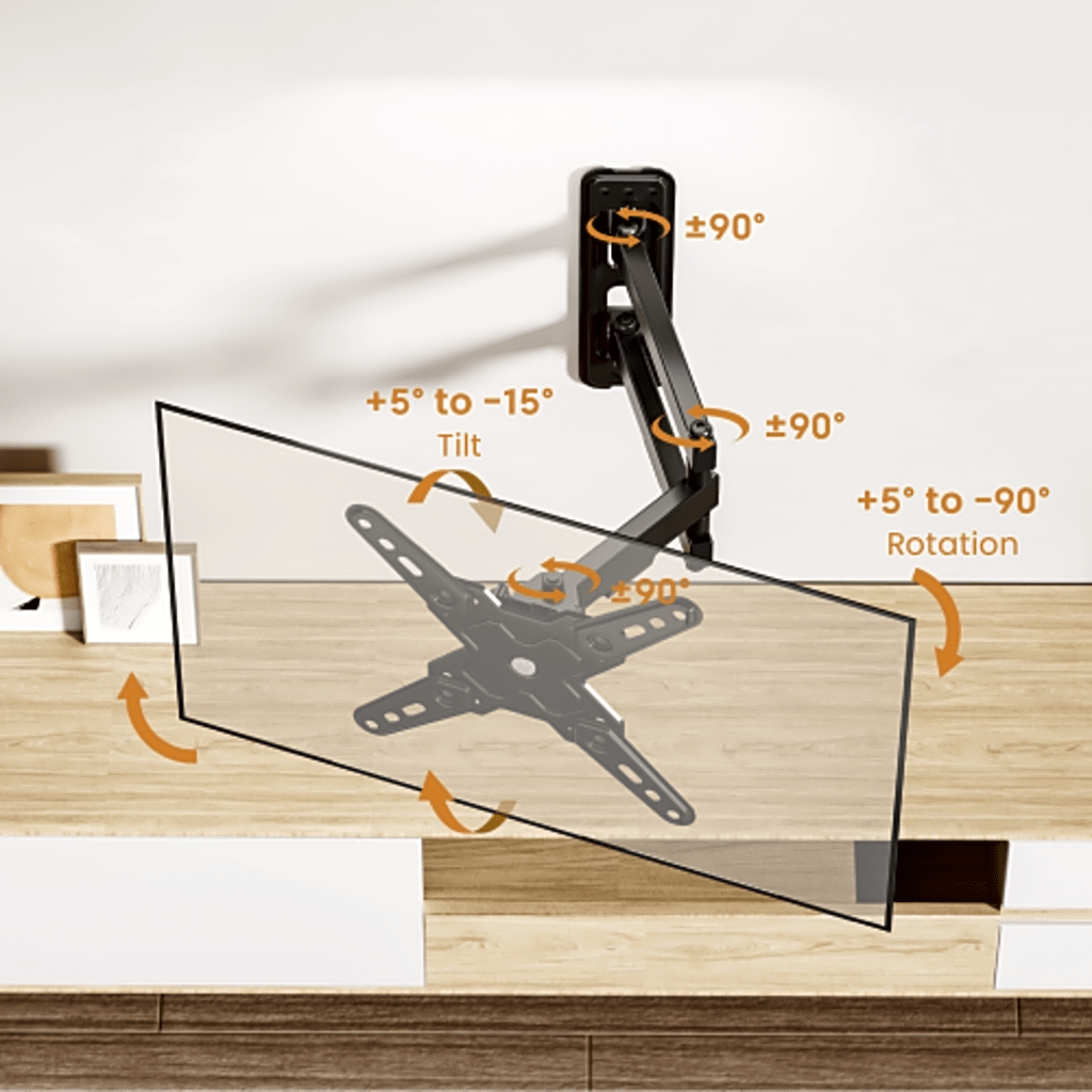 Soporte de Pared Articulado para Pantallas o Monitores | Compatibilidad VESA 75x75 - 200x200 / Hasta 43 Pulgadas | Capacidad Máxima de Carga 20 kg | Fabricado en Acero - Imagen 3