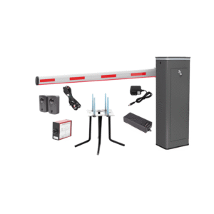 Kit COMPLETO Barrera Izquierda XBF Con Corona LED / Brazo Iluminado de 3M / Incluye Sensor de Masa, Transformador, Lazo Magnético, Ancla, Fotoceldas y 2 Controles Inalámbricos