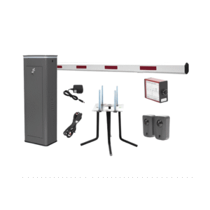 Kit COMPLETO Barrera Derecha XBF Con Corona LED / Brazo de 3M / Incluye Sensor de Masa, Transformador, Lazo Magnético, Ancla, Fotoceldas y 2 Controles Inalámbricos