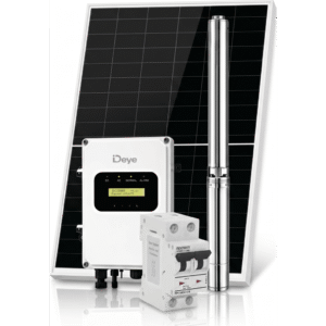 Kit de Bombeo Solar 2200W (3 HP) / Bomba Sumergible con Controlador Híbrido AC/DC 136-264VAC / 108-403VCD / 5 Módulos Solares 540W / Interruptor Termomagnético 2P 20A 800V CC / Protector de Descargas Atmosféricas / Gabinete IP6