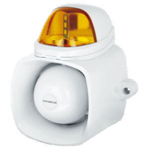 Sirena / Luz Estroboscópica Autónoma / Color Ambar  4 en 1 / IP65 / Uso Interior y Exterior / 12 Vcd / Múltiples Tipos de Notificación / Estroboscópica, de Sirena o de Audio /
